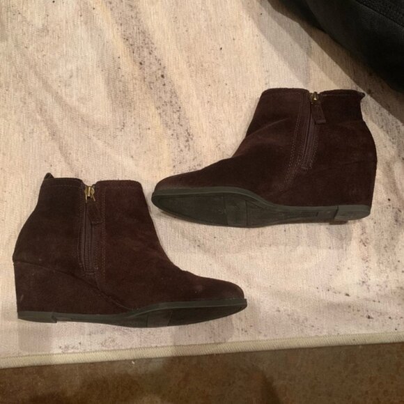 Franco Sarto Genuine Suede Chocolate Brown Wedge Heeled Ankle Boots - Picture 4 of 6